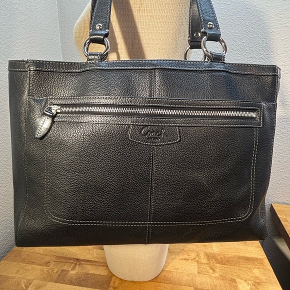 Coach Ashley Leather Carryall Tote Bag Black F14926 - Picture 2 of 12